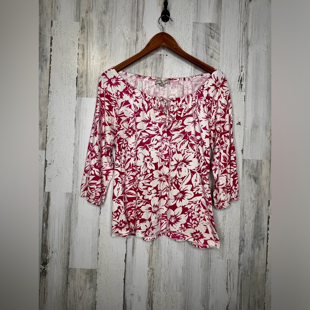 Jones New York Women's Floral Top White Pink Size Medium